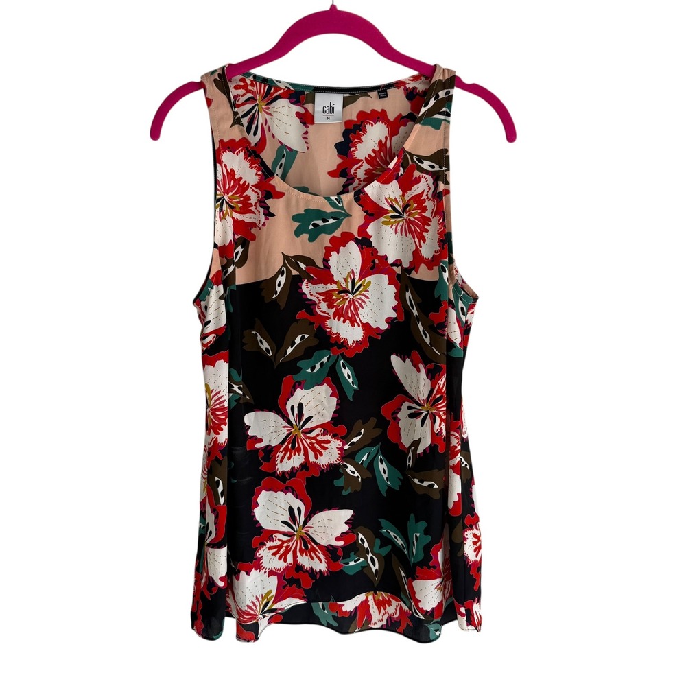 CABI Black Hibiscus Floral Ladies Sleeveless Blouse, M